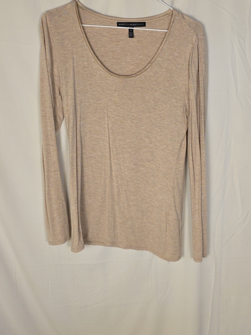 Whbm Shimmer Beige Scoop Neck Long Sleeve Tee